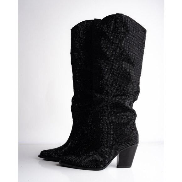 Stradivarius Zara Womens Rhinestone studded Western Boots Black US 6.5 EU 37 New - Picture 5 of 8